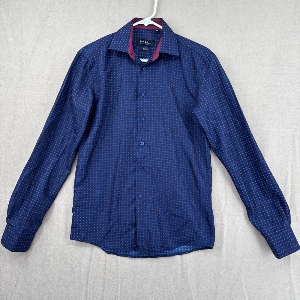 Nicole Miller Blue Patterned Dress Shirt